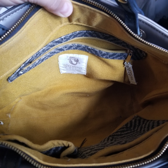 Spartina genuine linen and leather shoulder bag-Lorelai mystic mermaid pattern - Picture 15 of 16